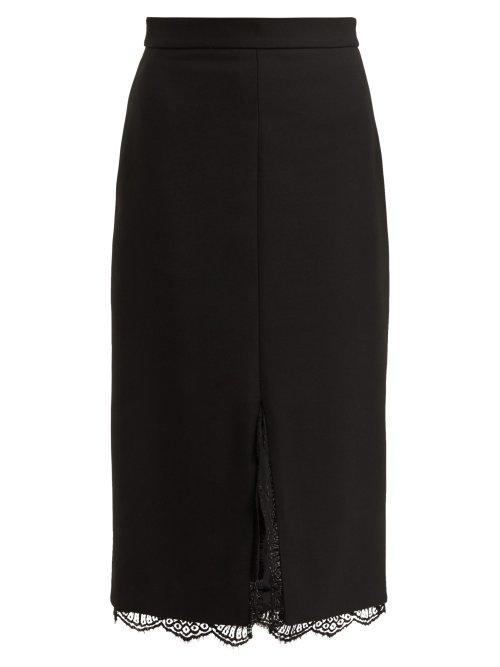 Matchesfashion.com Alexander Mcqueen - Lace Trimmed Wool Blend Pencil Skirt - Womens - Black