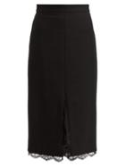 Matchesfashion.com Alexander Mcqueen - Lace Trimmed Wool Blend Pencil Skirt - Womens - Black