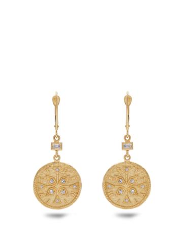 Azlee Compass Coin Diamond & Yellow-gold Earrings