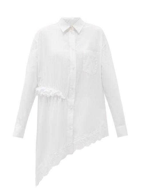 Matchesfashion.com Simone Rocha - Ruffled Asymmetric Cotton-poplin Shirt - Womens - White