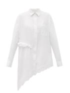 Matchesfashion.com Simone Rocha - Ruffled Asymmetric Cotton-poplin Shirt - Womens - White