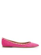 Matchesfashion.com Valentino - Rockstud Suede Flats - Womens - Pink