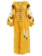 Matchesfashion.com Vita Kin - Maidens In The Meadow Linen Voile Midi Dress - Womens - Yellow Multi