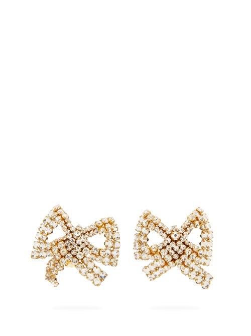 Matchesfashion.com Rebecca De Ravenel - Tie Me Up Crystal-embellished Clip Earrings - Womens - Crystal