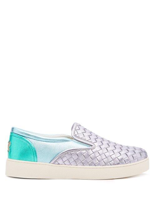Matchesfashion.com Bottega Veneta - Dodger Metallic Leather Trainers - Womens - Blue Multi