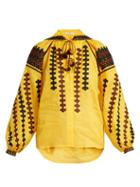 Matchesfashion.com Vita Kin - Riverbank Embroidered Lightweight Linen Blouse - Womens - Yellow Multi