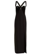 Matchesfashion.com Versace - Medusa Stud Velvet And Satin Gown - Womens - Black