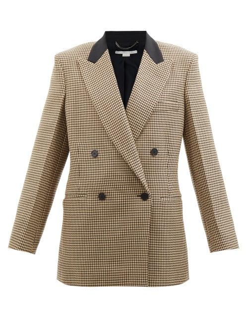 Stella Mccartney - Meya Houndstooth Wool Double-breasted Jacket - Womens - Beige