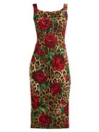 Matchesfashion.com Dolce & Gabbana - Leopard And Rose Print Cady Dress - Womens - Beige Multi