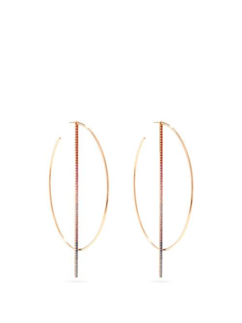 Matchesfashion.com Diane Kordas - Rainbow Sapphire & 18kt Rose-gold Hoop Earrings - Womens - Multi