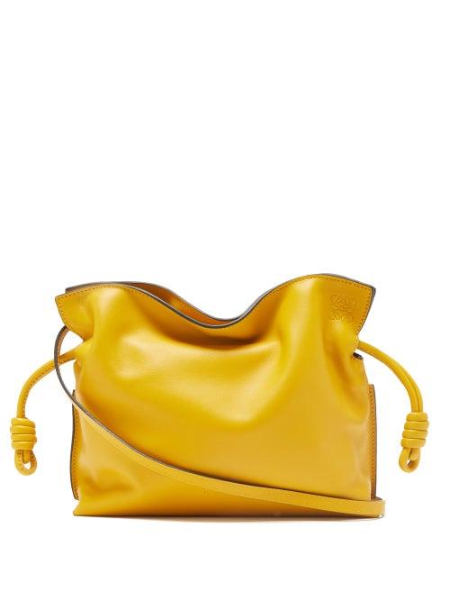 Ladies Bags Loewe - Flamenco Smooth-leather Drawstring Clutch - Womens - Yellow
