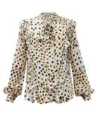 Matchesfashion.com Preen By Thornton Bregazzi - Karyssa Woodblock-print Pussy-bow Satin Blouse - Womens - Ivory Multi