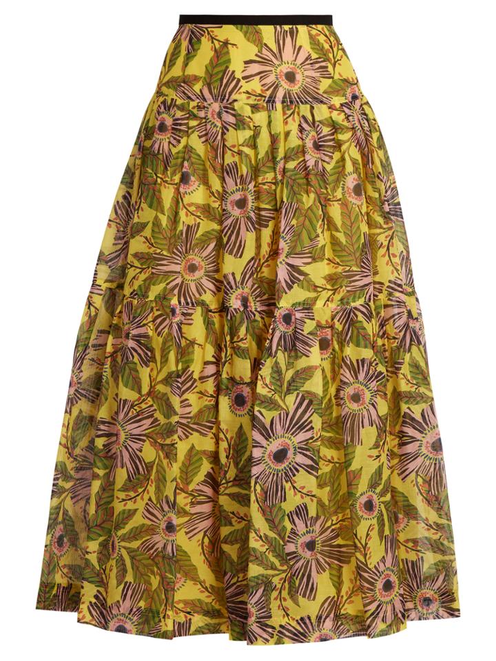 Redvalentino Floral-print Cotton And Silk-blend Midi Skirt