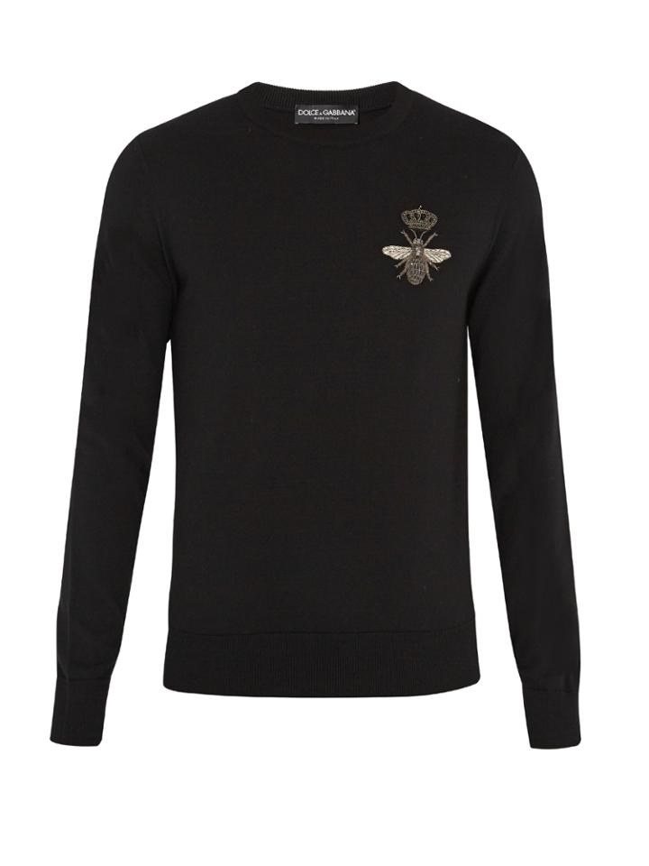 Dolce & Gabbana Bee-appliqu Crew-neck Wool Sweater