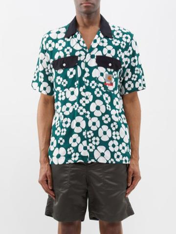 Marni X Carhartt - X Carhartt Wip Floral-print Poplin Shirt - Mens - Rainforest Green