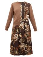 Matchesfashion.com Junya Watanabe - Wool And Floral Print Satin Panelled Cardigan - Womens - Brown Multi