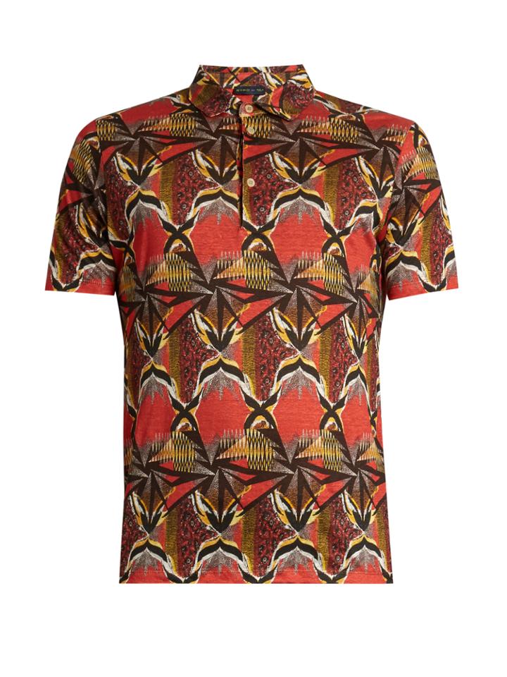 Etro Geometric-print Linen Polo Shirt