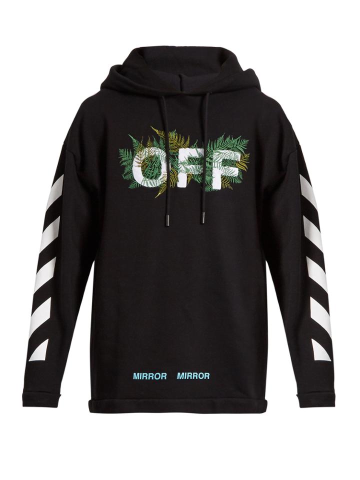 Off-white Hooded Fern-embroidered Cotton Sweatshirt