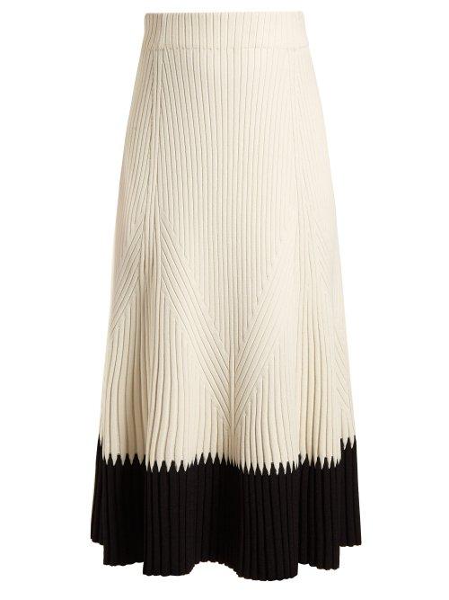 Matchesfashion.com Alexander Mcqueen - Contrast Hem Ribbed Midi Skirt - Womens - Ivory