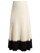 Matchesfashion.com Alexander Mcqueen - Contrast Hem Ribbed Midi Skirt - Womens - Ivory
