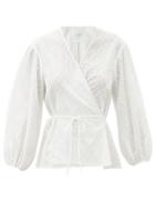 Matchesfashion.com Loup Charmant - Eloise Swiss-dot Organic-cotton Wrap Blouse - Womens - White