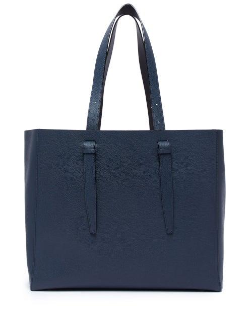 Matchesfashion.com Valextra - Large Grained Leather Tote - Mens - Navy
