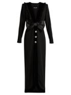 Matchesfashion.com Alessandra Rich - Bow Trimmed V Neck Wool Blend Crepe Dress - Womens - Black
