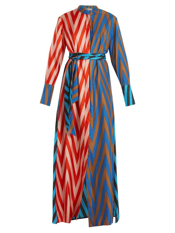 Diane Von Furstenberg Odeon Chevron-print Silk Satin-twill Dress