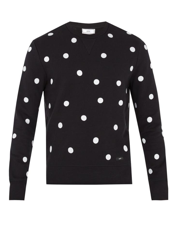 Ami Polka-dot Embroidered Cotton Sweatshirt