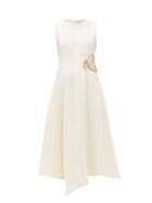 Matchesfashion.com Jw Anderson - Crystal-embellished Linen Midi Dress - Womens - Cream