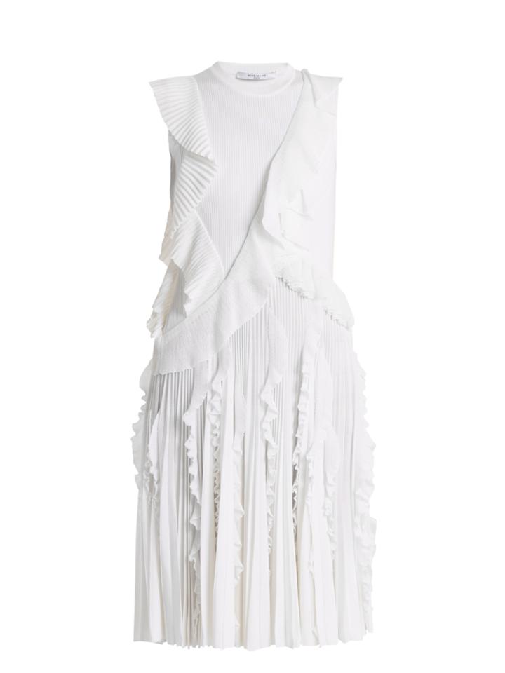 Givenchy Ruffle-trimmed Sleeveless Pleated-knit Dress