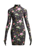 Matchesfashion.com Vetements - Floral Print Glove Sleeved Jersey Mini Dress - Womens - Black Multi