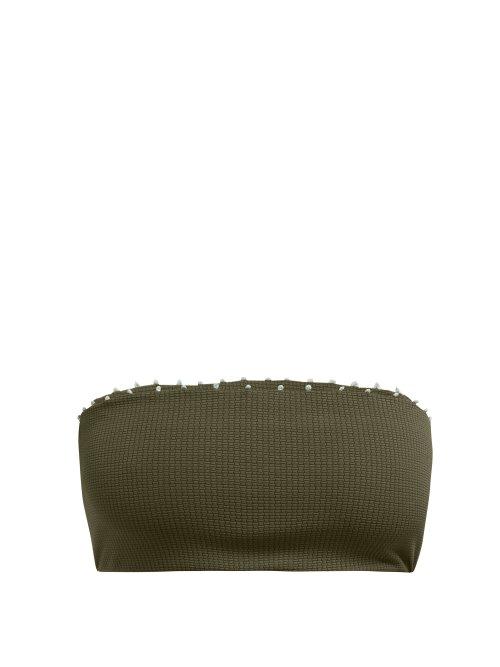 Matchesfashion.com Marysia - Corsica Knot Trimmed Bandeau Bikini Top - Womens - Khaki Multi