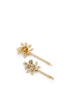 Matchesfashion.com Rosantica - Lirica Crystal-embellished Floral Hair Clips - Womens - Gold