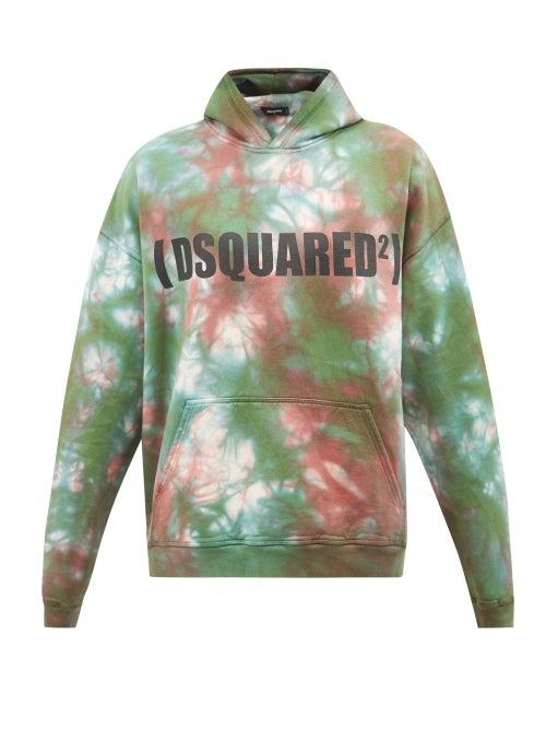 Dsquared2 - Logo-print Tie-dyed Cotton Hooded Sweatshirt - Mens - Green Multi