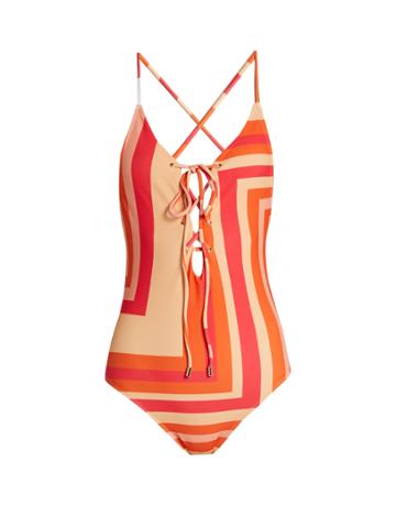 Katie Eary Geo-print Lace-up Swimsuit