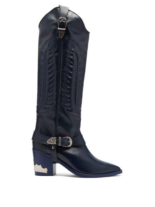 Matchesfashion.com Toga - Leather Knee High Boots - Womens - Navy