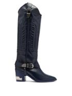 Matchesfashion.com Toga - Leather Knee High Boots - Womens - Navy