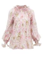 Matchesfashion.com Zimmermann - Super Eight Ruffled Floral-print Silk Blouse - Womens - Pink Print