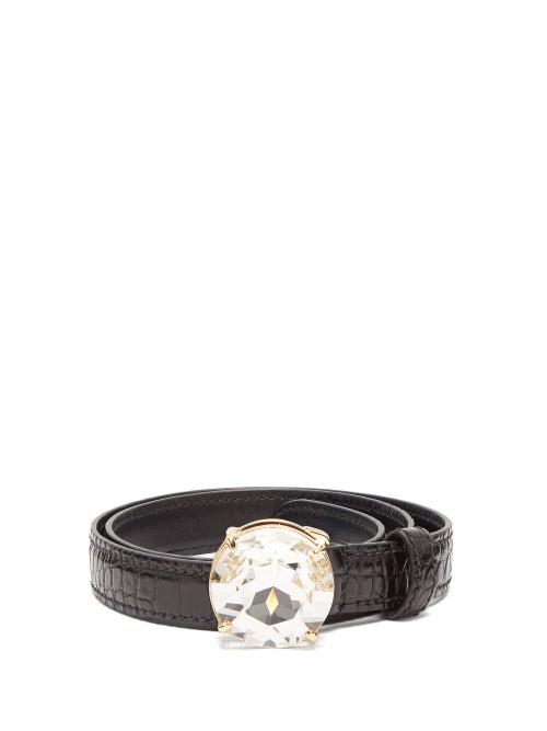 Matchesfashion.com Miu Miu - Crystal Buckle Patent Leather Belt - Womens - Black