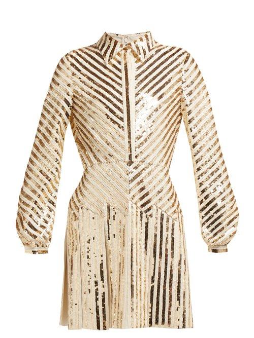 Matchesfashion.com Valentino - Chevron Sequinned Mini Dress - Womens - Gold Multi