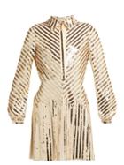Matchesfashion.com Valentino - Chevron Sequinned Mini Dress - Womens - Gold Multi
