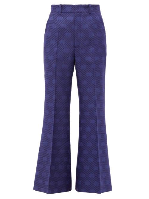 Matchesfashion.com Gucci - Gg-jacquard Wool-blend Kick-flare Trousers - Womens - Blue