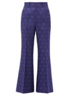 Matchesfashion.com Gucci - Gg-jacquard Wool-blend Kick-flare Trousers - Womens - Blue
