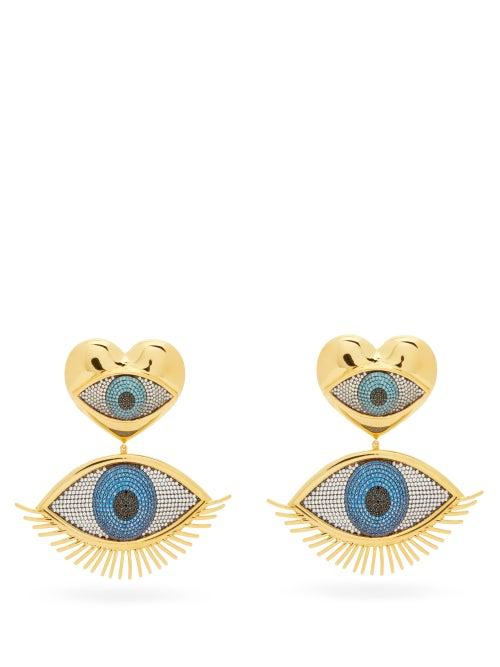 Matchesfashion.com Begum Khan - Salvador 24kt Gold-plated Clip Earrings - Womens - Blue Gold