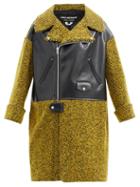 Matchesfashion.com Junya Watanabe - Herringbone-tweed And Faux-leather Coat - Womens - Yellow Multi