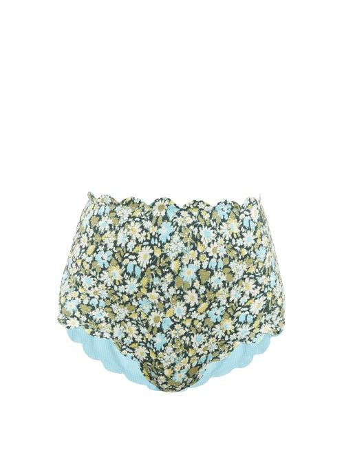 Marysia - Santa Monica Scallop-edge Bikini Briefs - Womens - Blue Floral