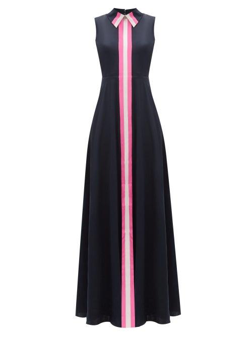 Matchesfashion.com Roksanda - Aima Striped Crepe Maxi Dress - Womens - Navy Multi