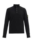 Matchesfashion.com Stone Island - Logo-patch Quarter-zip Wool-blend Sweater - Mens - Black