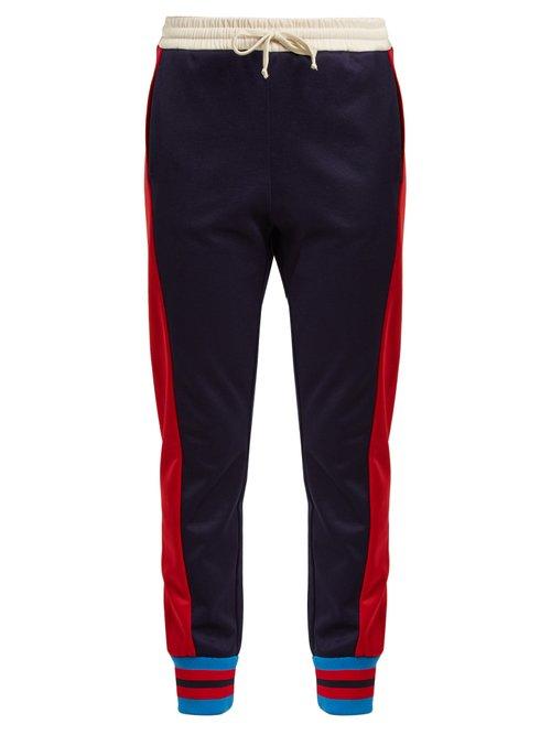 Matchesfashion.com Gucci - Side Striped Mid Rise Jersey Trousers - Womens - Blue Multi